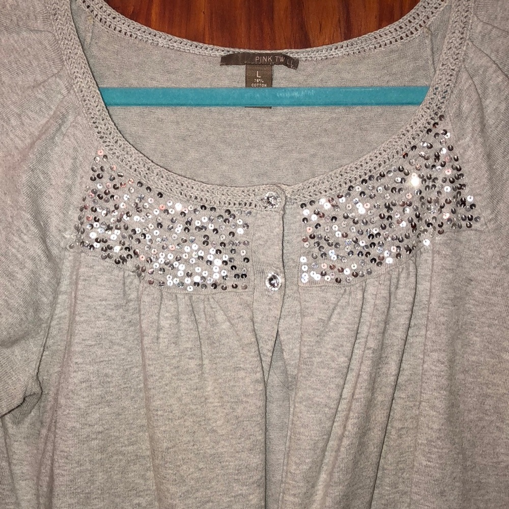 Pink Twill short sleeve cardigan sweater